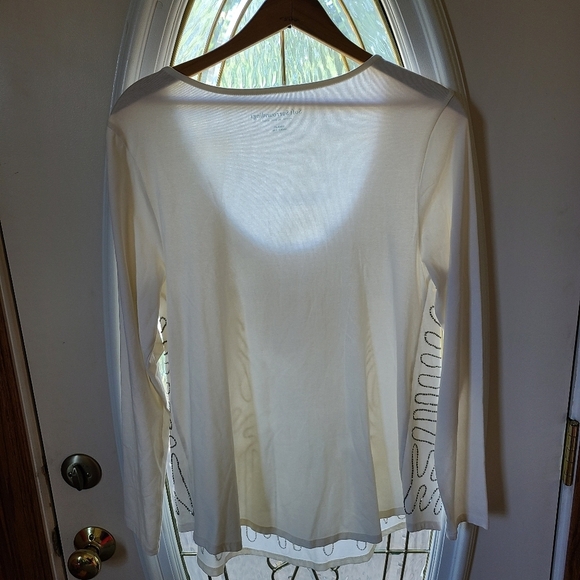 Soft Surroundings White Long Sleeve Beaded Top Medium - Picture 4 of 6